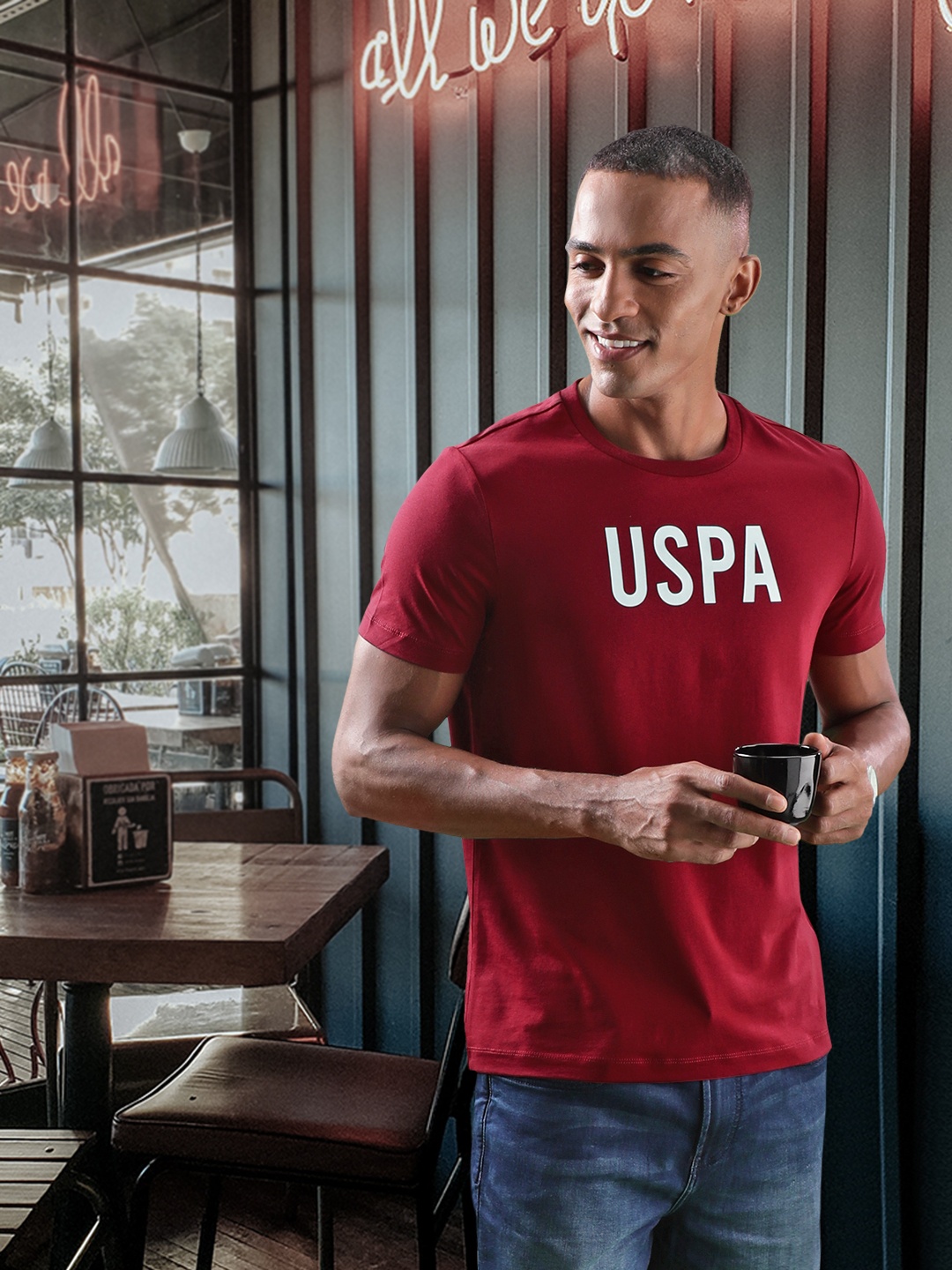 

U S Polo Assn Men Brand Logo Printed Slim Fit T-shirt, Maroon