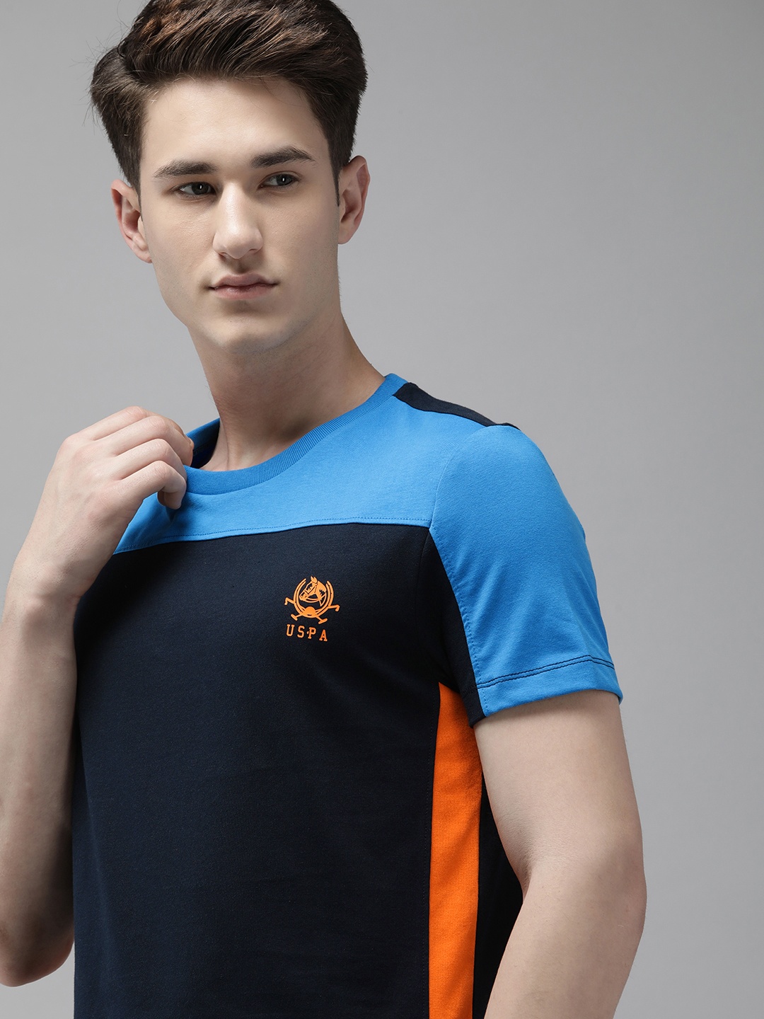 

U S Polo Assn Men Colourblocked Slim Fit T-shirt, Blue