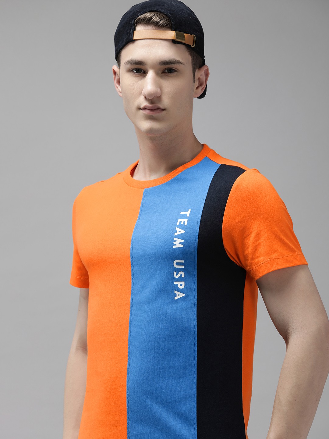

U S Polo Assn Men Typography Colourblocked Slim Fit T-shirt, Coral