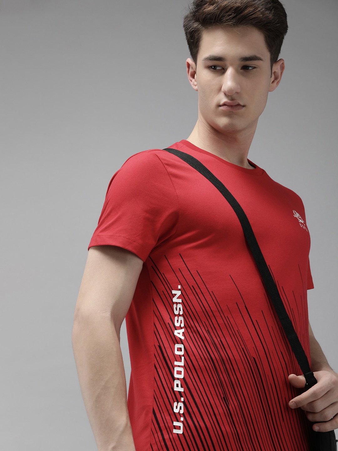 

U.S. Polo Assn. Men Striped Round Neck Casual T-shirt, Red
