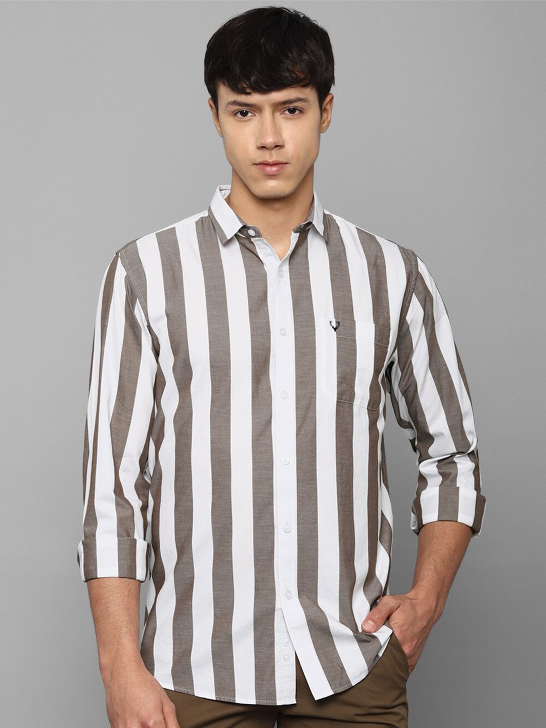 

Allen Solly Men Brown Slim Fit Striped Pure Cotton Casual Shirt