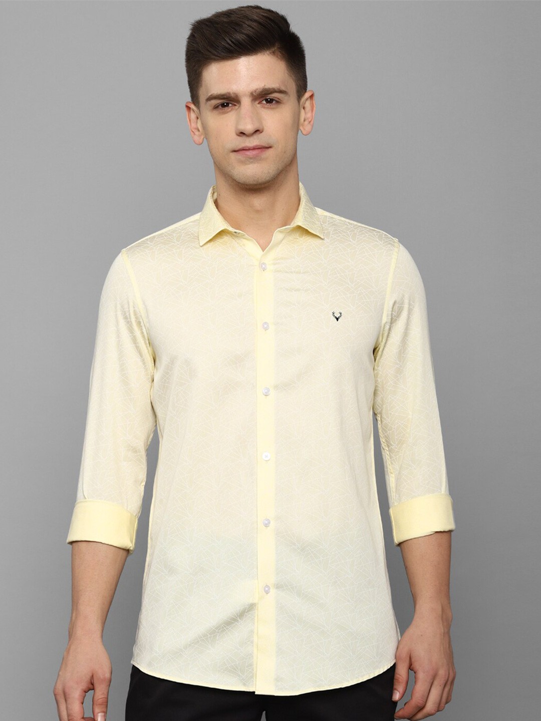

Allen Solly Men Yellow Slim Fit Printed Pure Cotton Casual Shirt