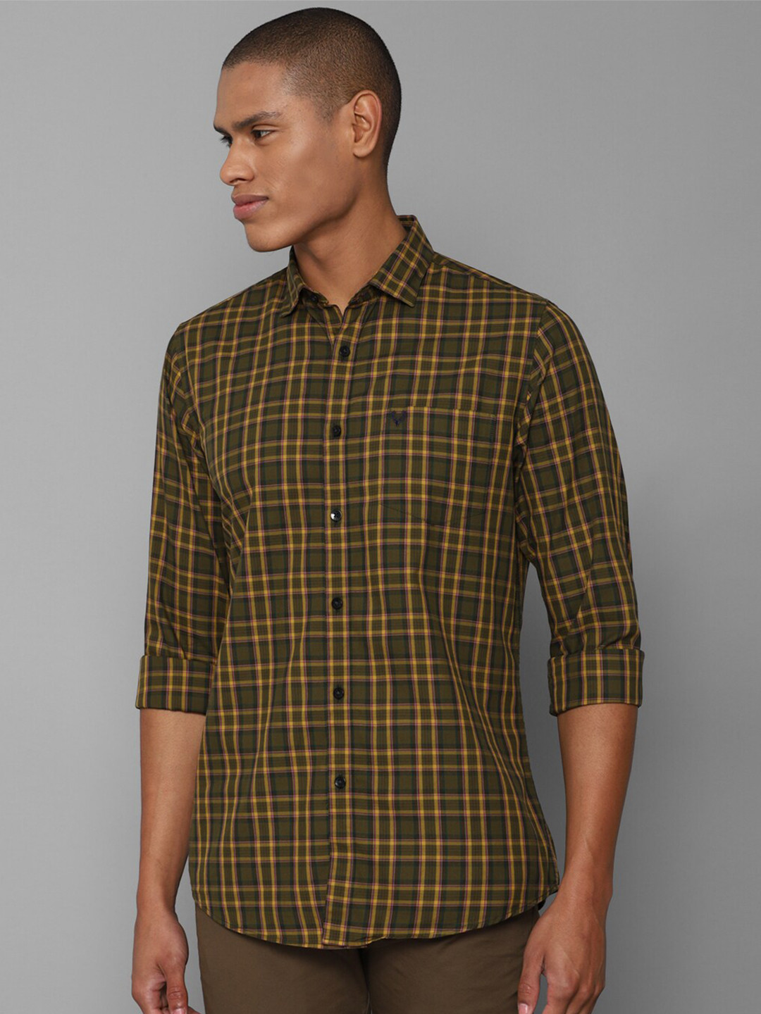 

Allen Solly Men Olive Green Slim Fit Tartan Checks Pure Cotton Casual Shirt