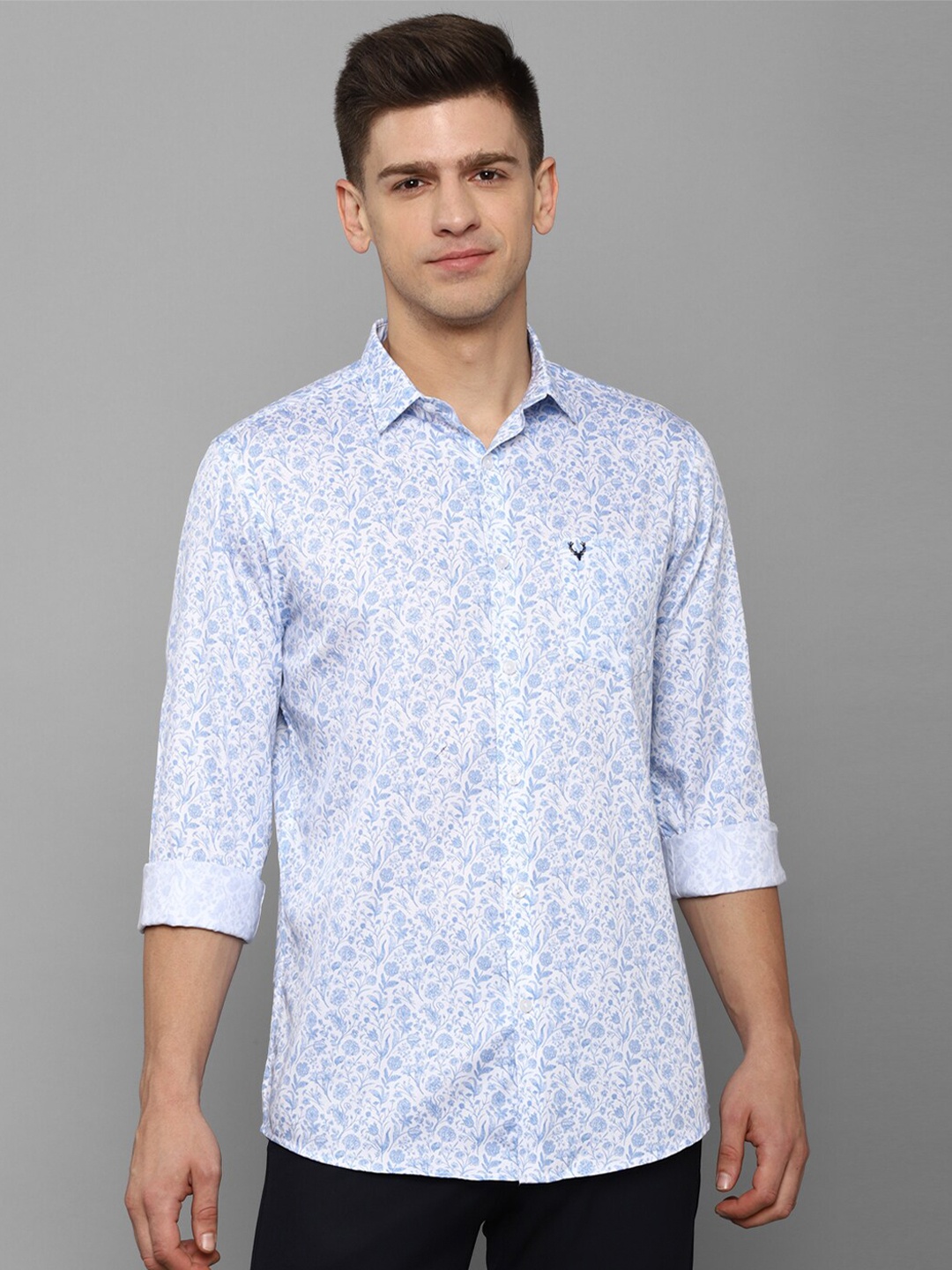 

Allen Solly Men Blue Comfort Slim Fit Floral Printed Cotton Casual Shirt