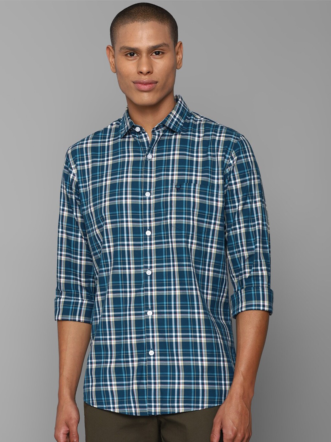 

Allen Solly Men Blue Slim Fit Checked Cotton Casual Shirt