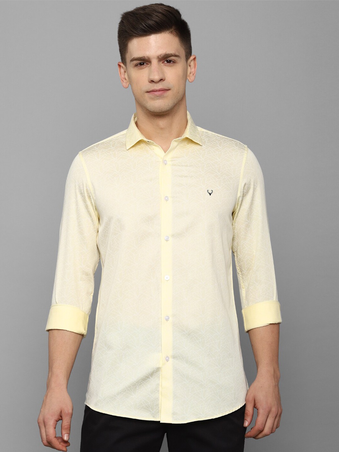 

Allen Solly Men Standard Slim Fit Printed Cotton Casual Shirt, Yellow