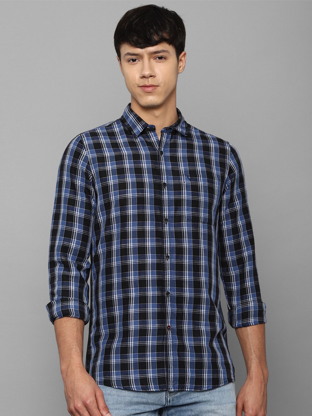 

Allen Solly Sport Men Blue Comfort Checked Cotton Linen Casual Shirt