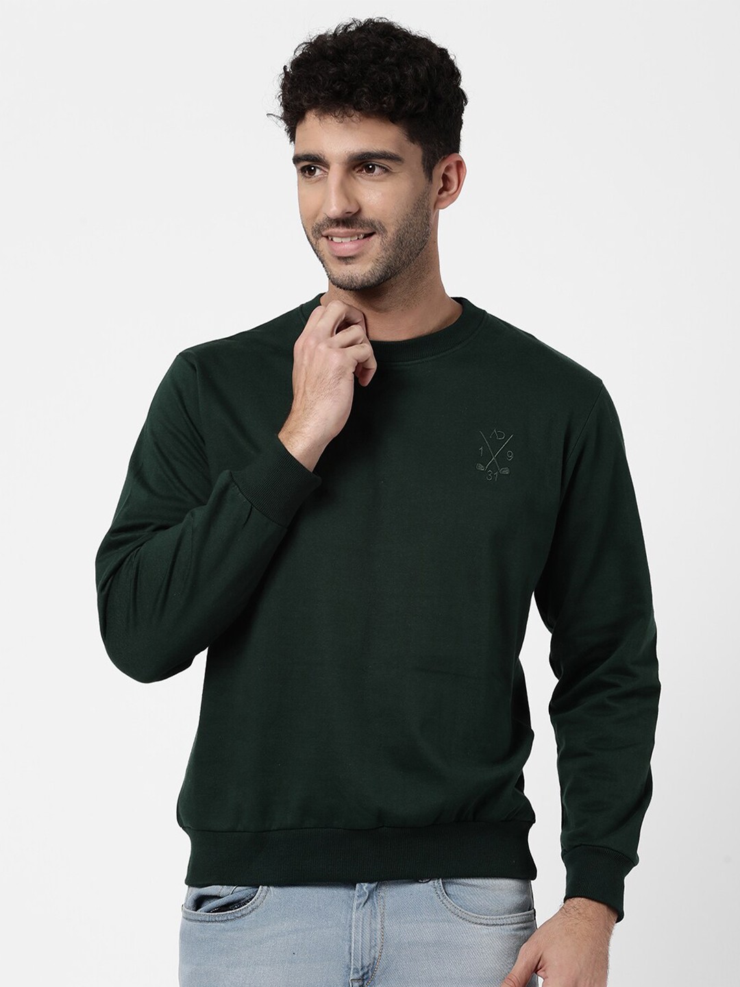 

AD By Arvind Men Green Embroidered Pure Cotton Sweatshirt