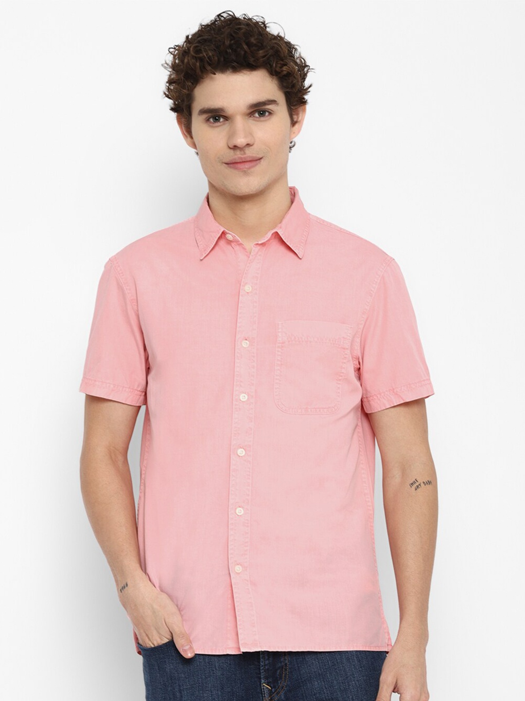 AMERICAN EAGLE OUTFITTERS Men Pink Solid Cotton Casual Shirt