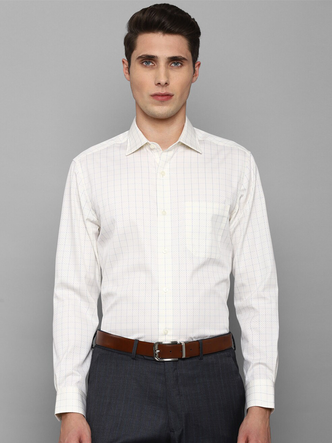 

Louis Philippe Permapress Men White Grid Tattersall Checks Pure Cotton Wrinkle Free Formal Shirt