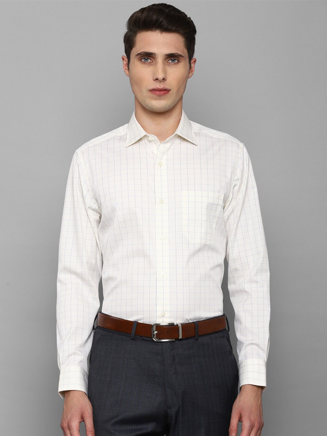

Louis Philippe Men White Grid Tattersall Checks Pure Cotton Formal Shirt