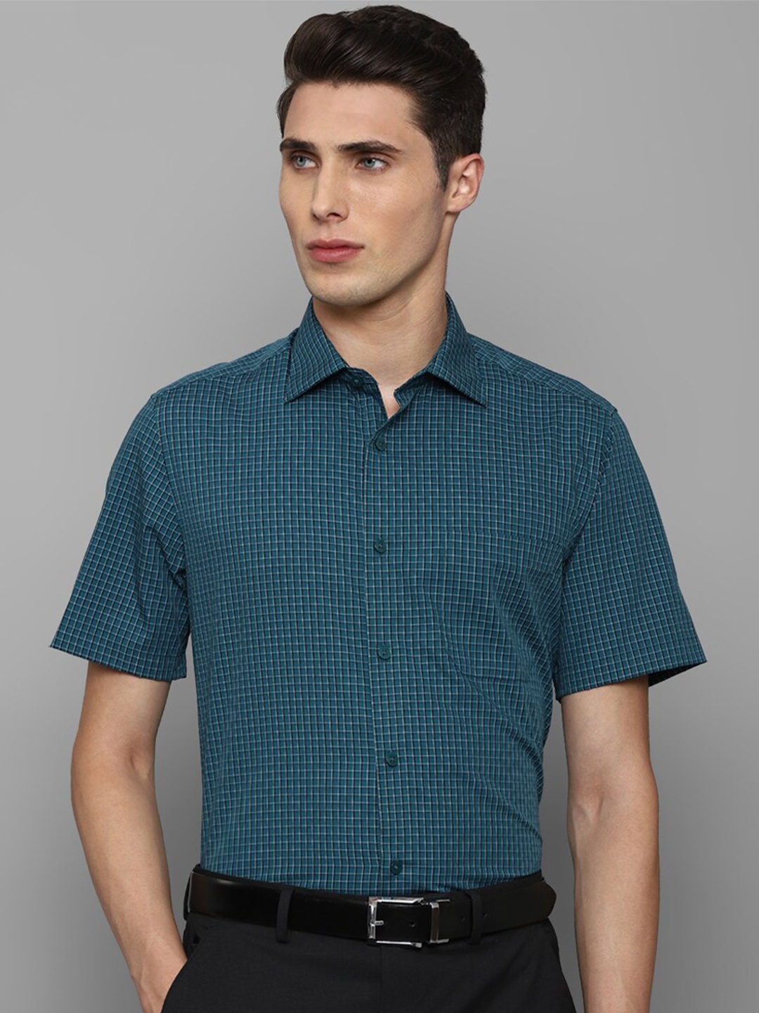 

Louis Philippe Men Blue Grid Tattersall Checks Pure Cotton Formal Shirt