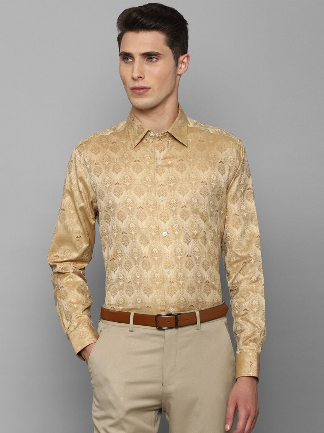 

Louis Philippe Gods & Kings Men Khaki Printed Giza Cotton Formal Shirt