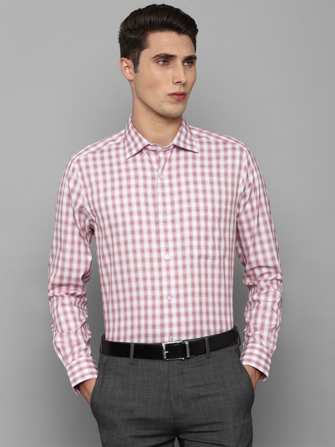 

Louis Philippe Permapress Men Pink Gingham Checks Pure Cotton Wrinkle Free Formal Shirt