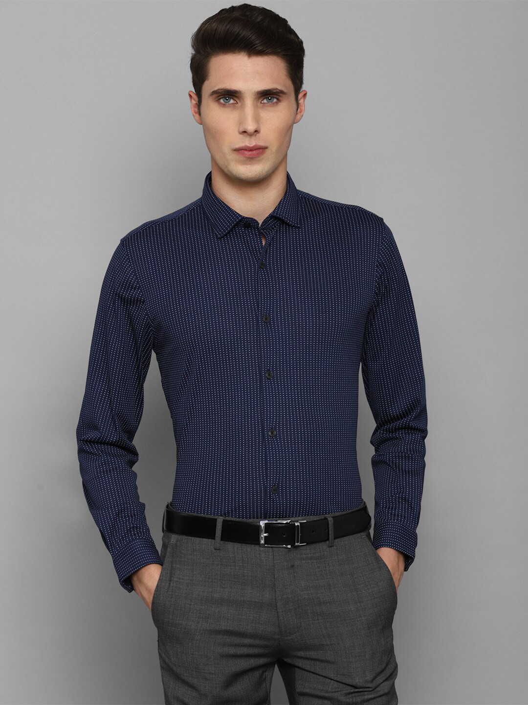 

Louis Philippe Men Navy Blue Slim Fit Printed Pure Cotton Formal Shirt