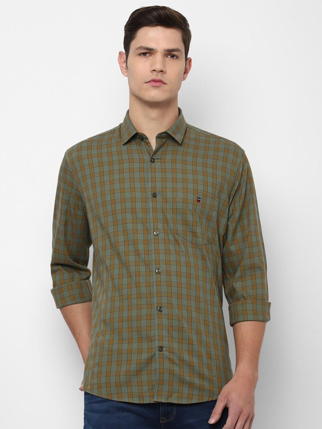 

Louis Philippe Sport Men Olive Green Slim Fit Checked Pure Cotton Casual Shirt