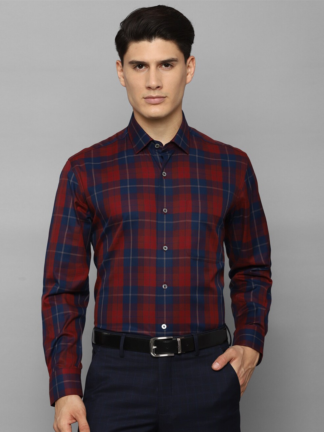 

Luxure by Louis Philippe Men Maroon Tartan Checks Pure Cotton Formal Shirt