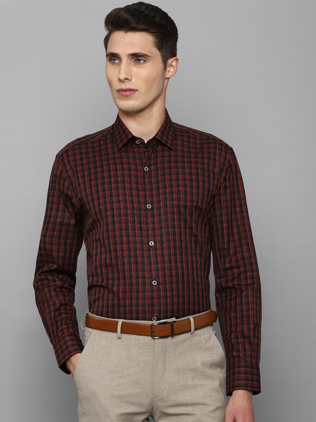

Luxure by Louis Philippe Men Maroon Checked Pure Cotton Formal Shirt