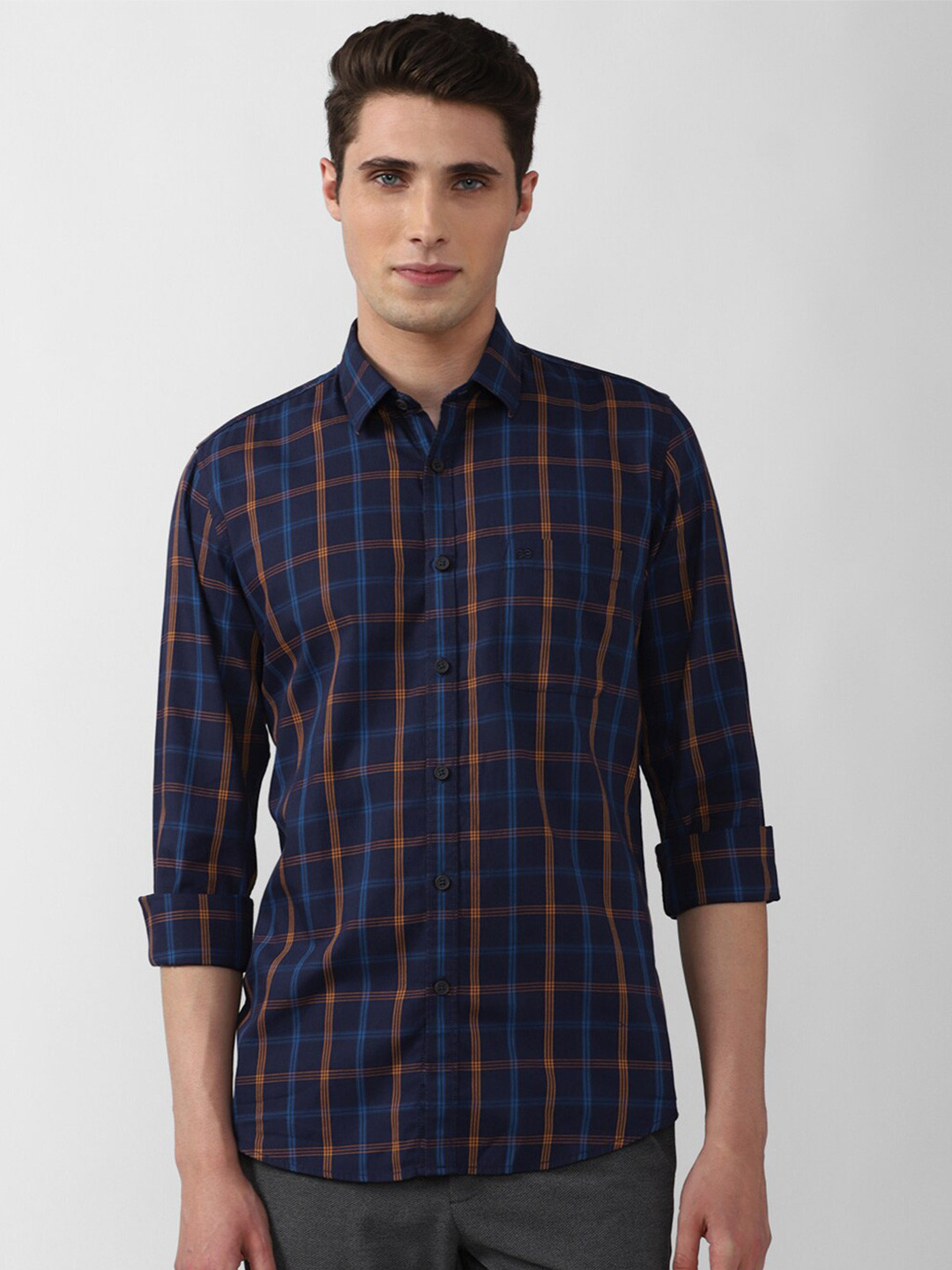 

Peter England Casuals Men Blue Slim Fit Tartan Checked Cotton Casual Shirt
