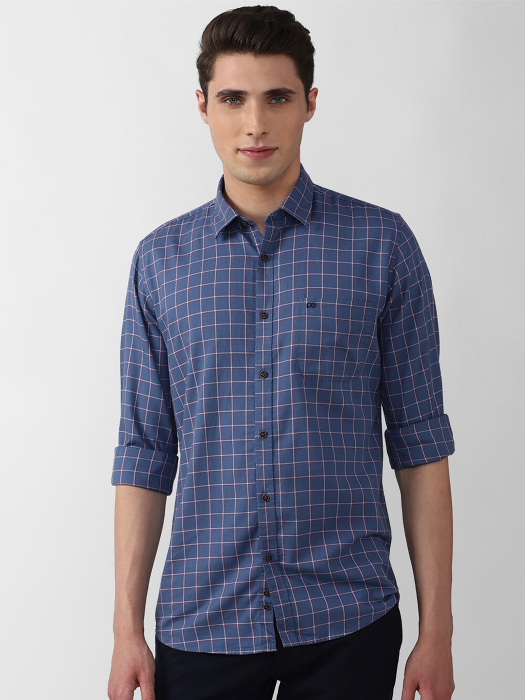 

Peter England Casuals Men Slim Fit Checked Cotton Casual Shirt, Blue