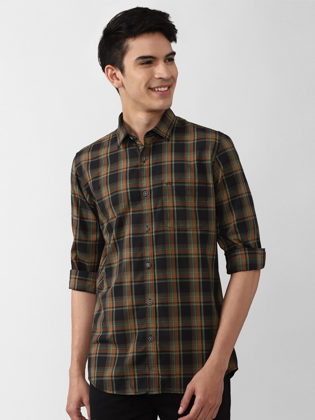 

Peter England Casuals Men Green Slim Fit Tartan Checked Cotton Casual Shirt