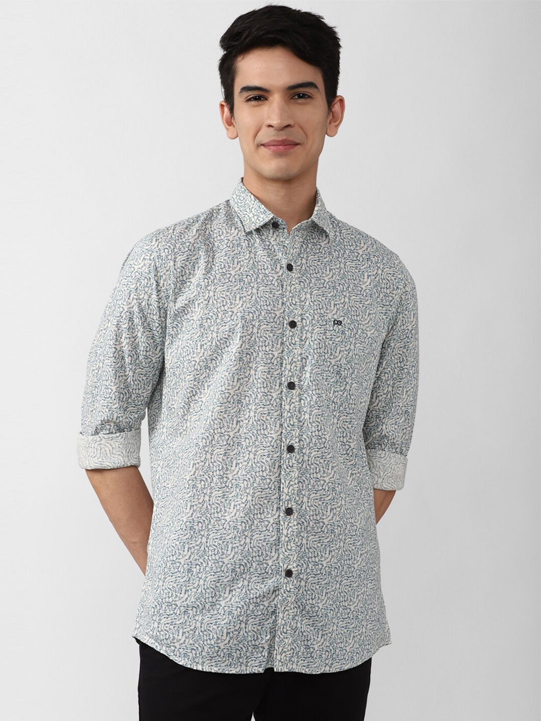 

Peter England Casuals Men Printed Cotton Slim Fit Casual Shirt, Grey