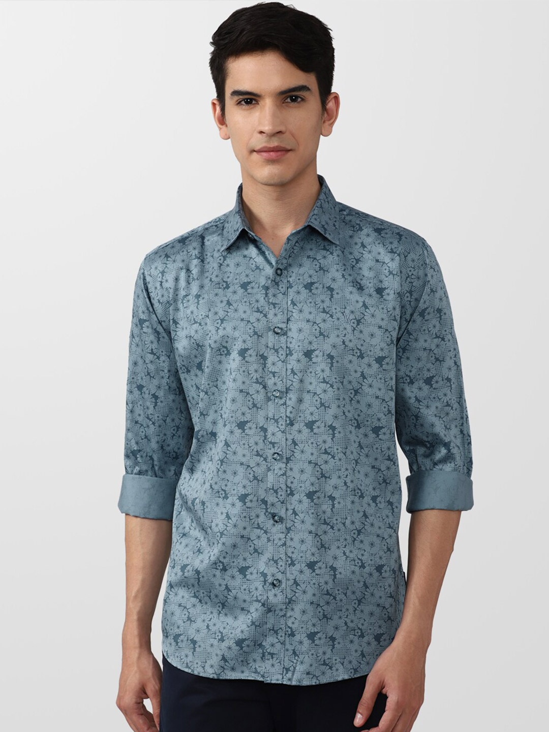 

V Dot Men Slim Fit Floral Printed Cotton Casual Shirt, Blue