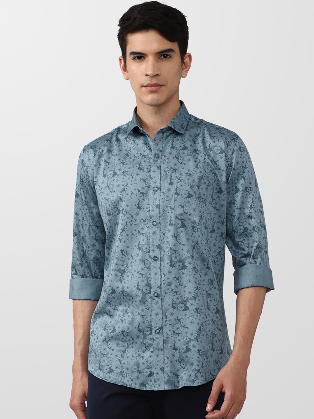 

V Dot Men Slim Fit Printed Pure Cotton Casual Shirt, Blue