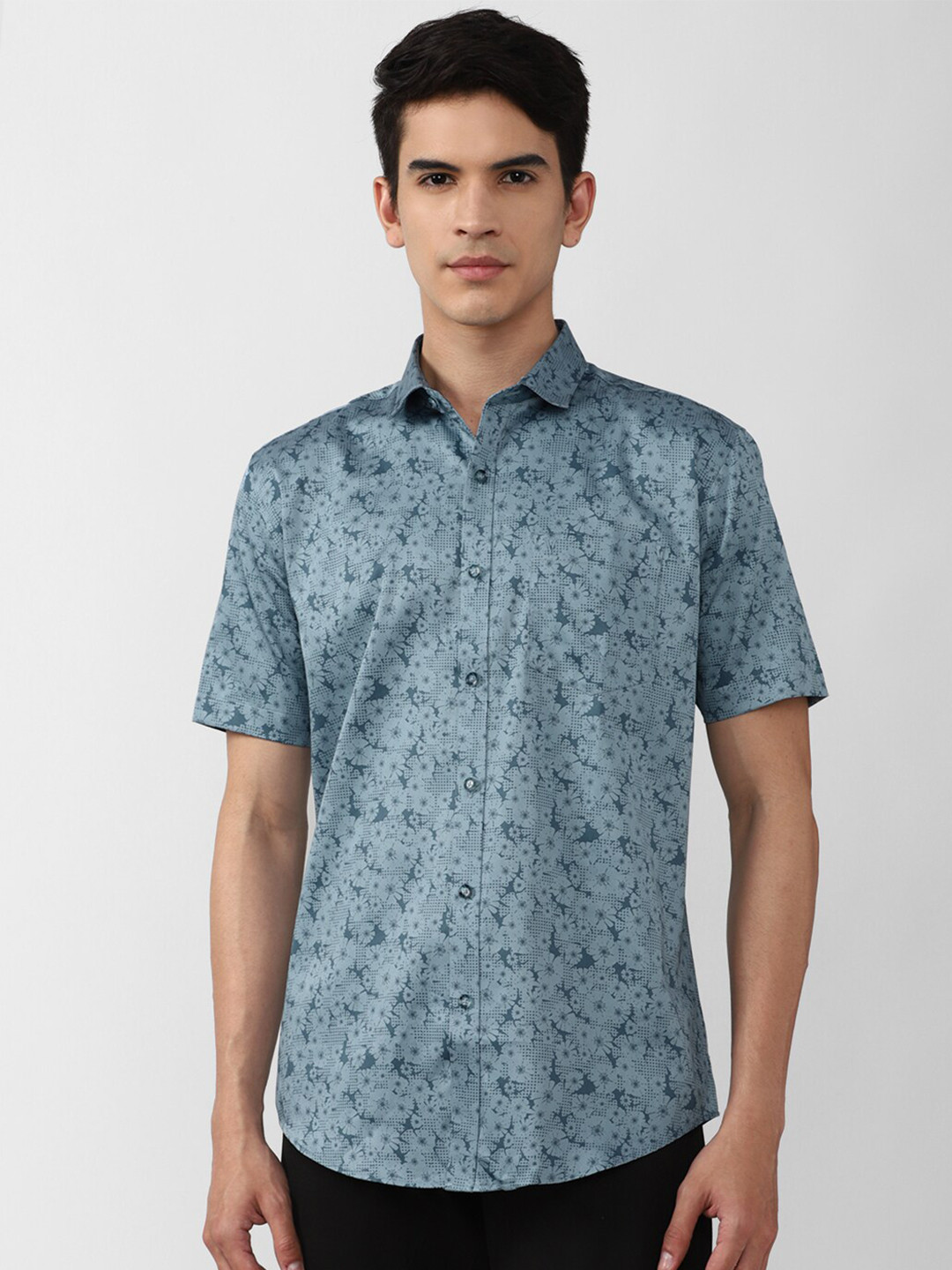 

V Dot Men Slim Fit Floral Printed Cotton Casual Shirt, Blue