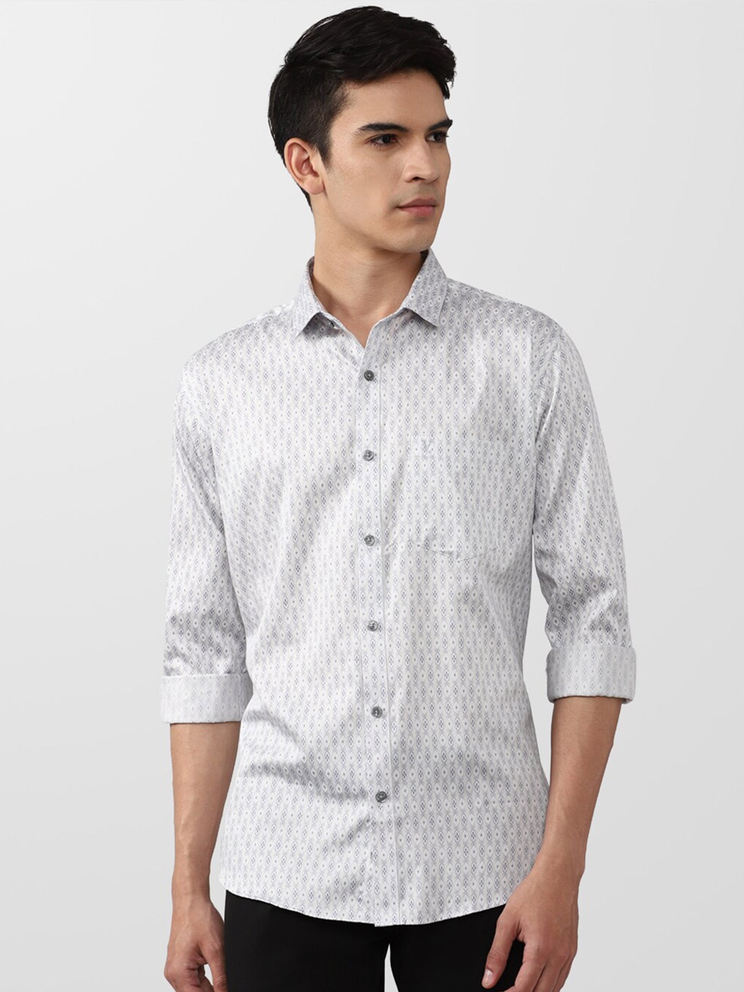 

V Dot Men Grey Slim Fit Printed Cotton Casual Shirt