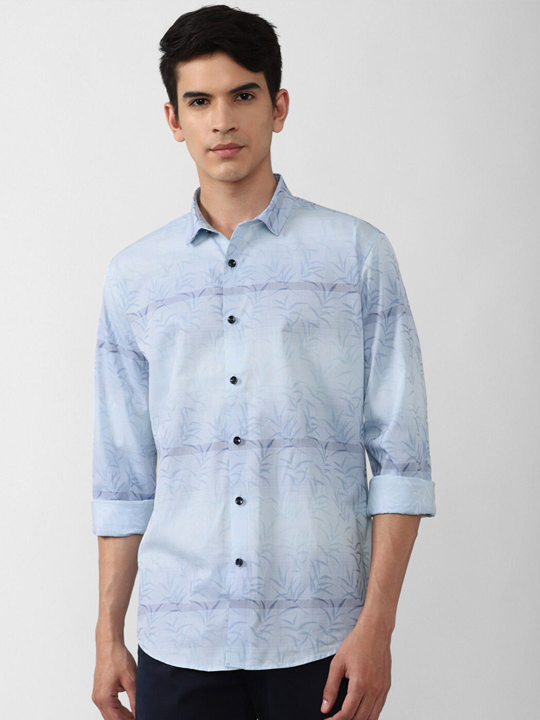 

V Dot Men Blue Slim Fit Printed Cotton Casual Shirt