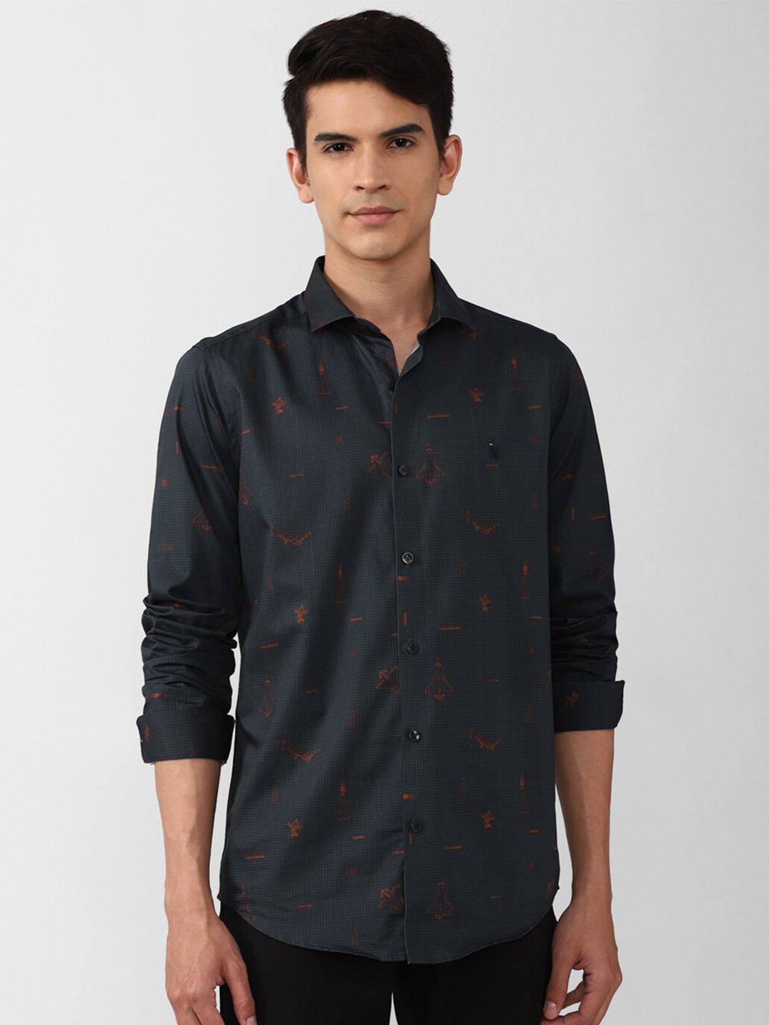 

SIMON CARTER LONDON Men Green Slim Fit Printed Pure Cotton Casual Shirt