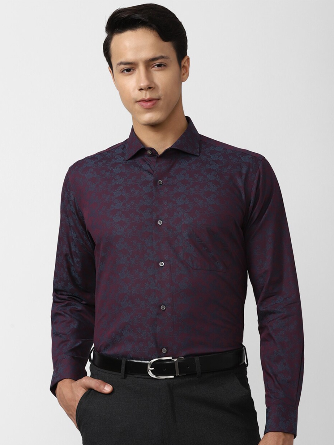 

Van Heusen Men Floral Printed Cotton Formal Shirt, Purple