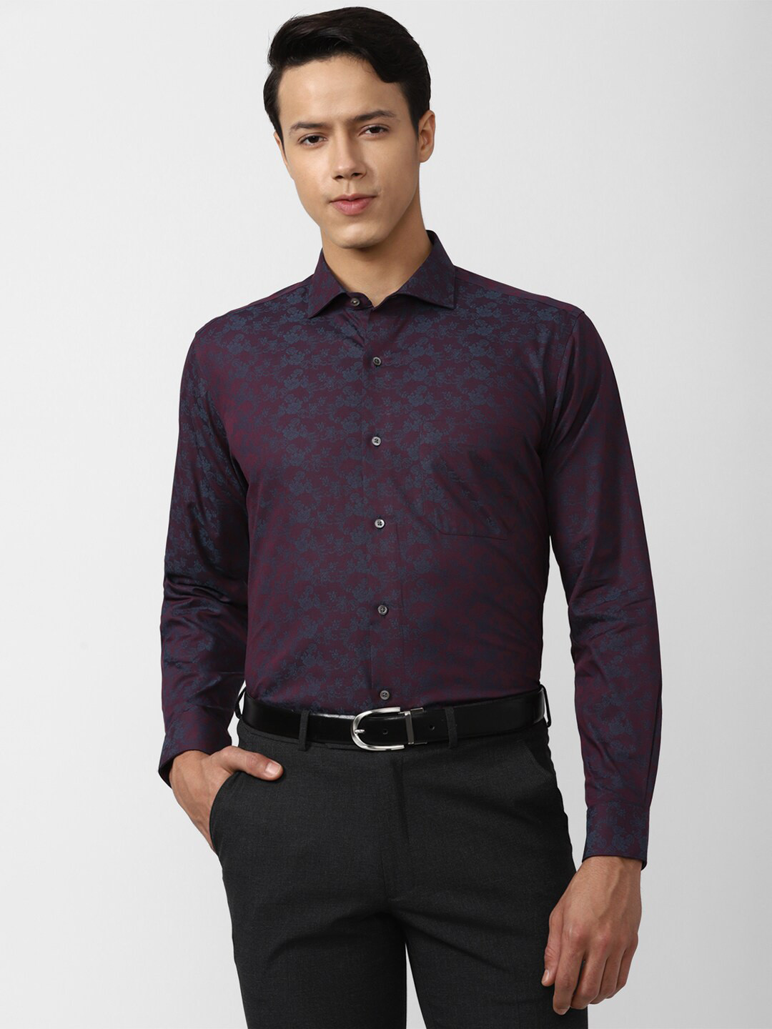 

Van Heusen Men Plus Size Floral Printed Cotton Formal Shirt, Purple