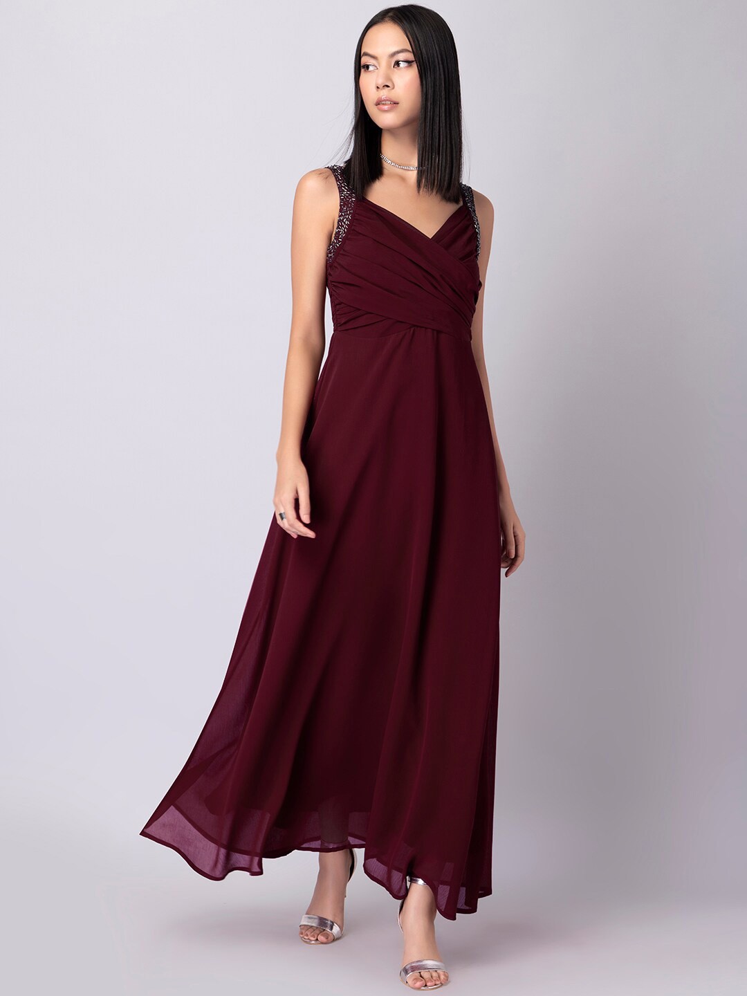 

FabAlley Women Maroon Sleeveless Maxi Dress