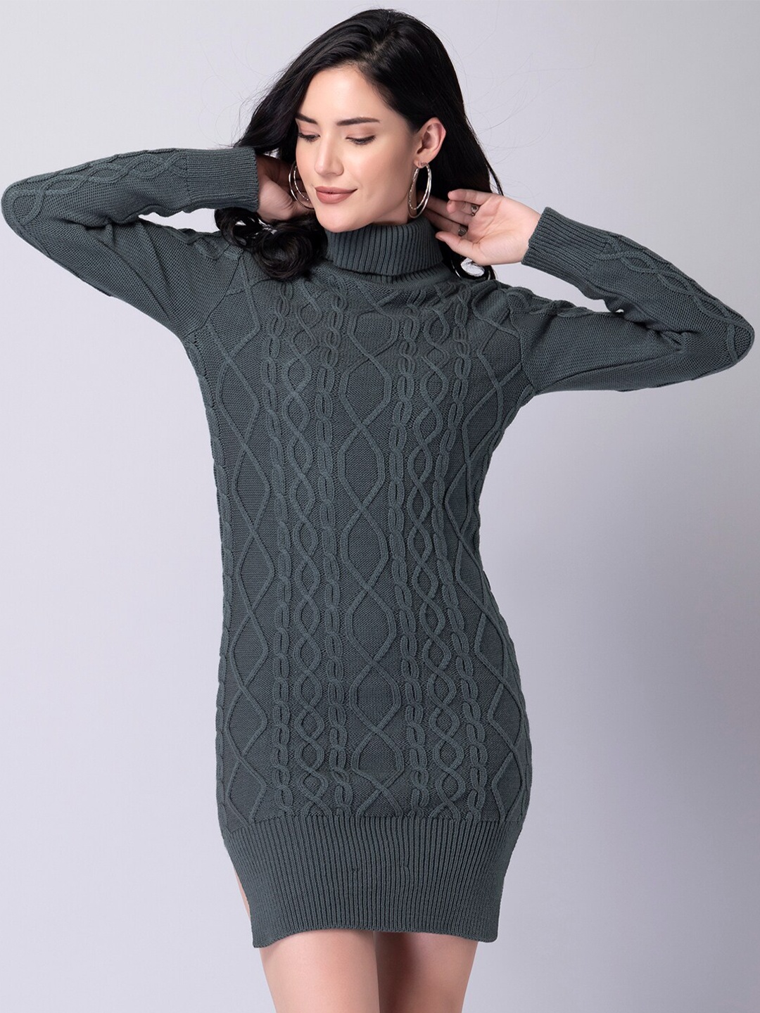 

FabAlley Women Grey Side Slit Jumper Dress