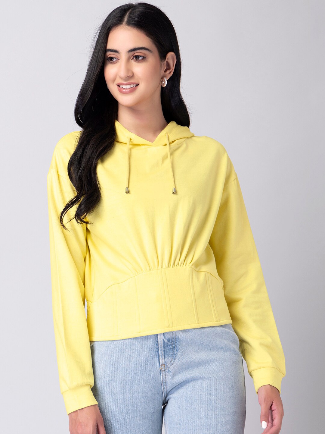

FabAlley Women Yellow Hooded Sweatshirt