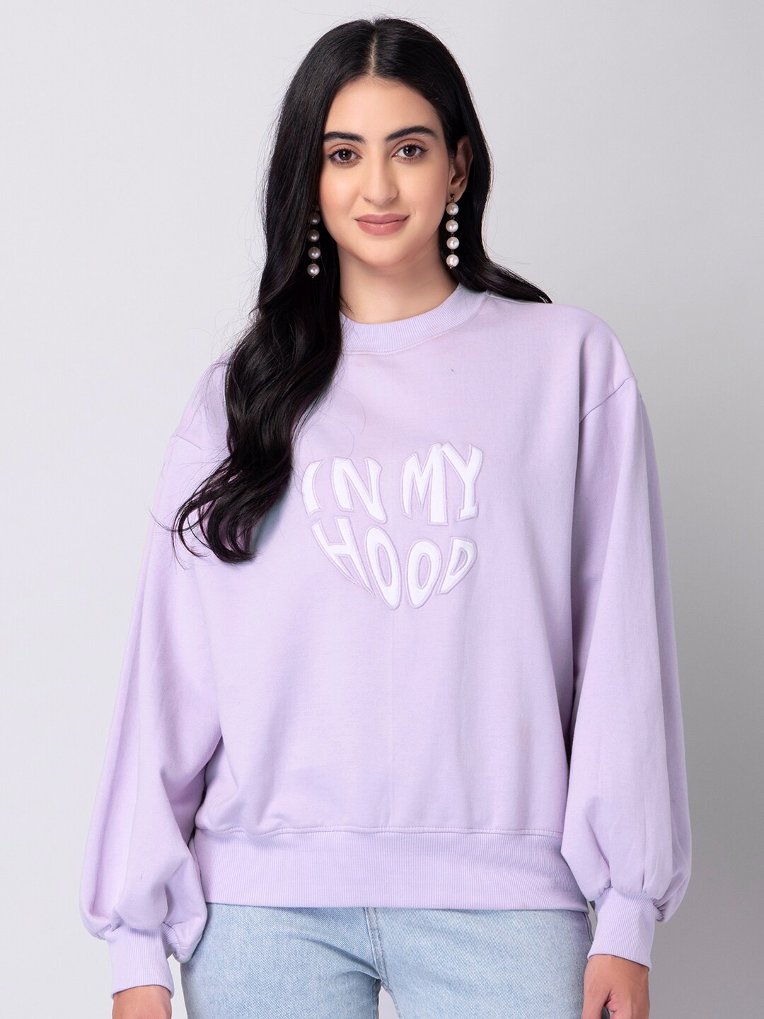

FabAlley Women Purple Printed Sweatshirt