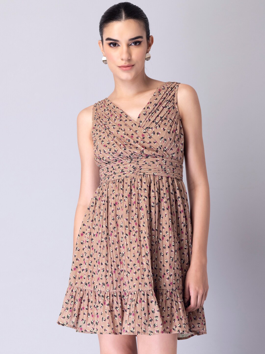

FabAlley Women Brown Floral Wrap Dress
