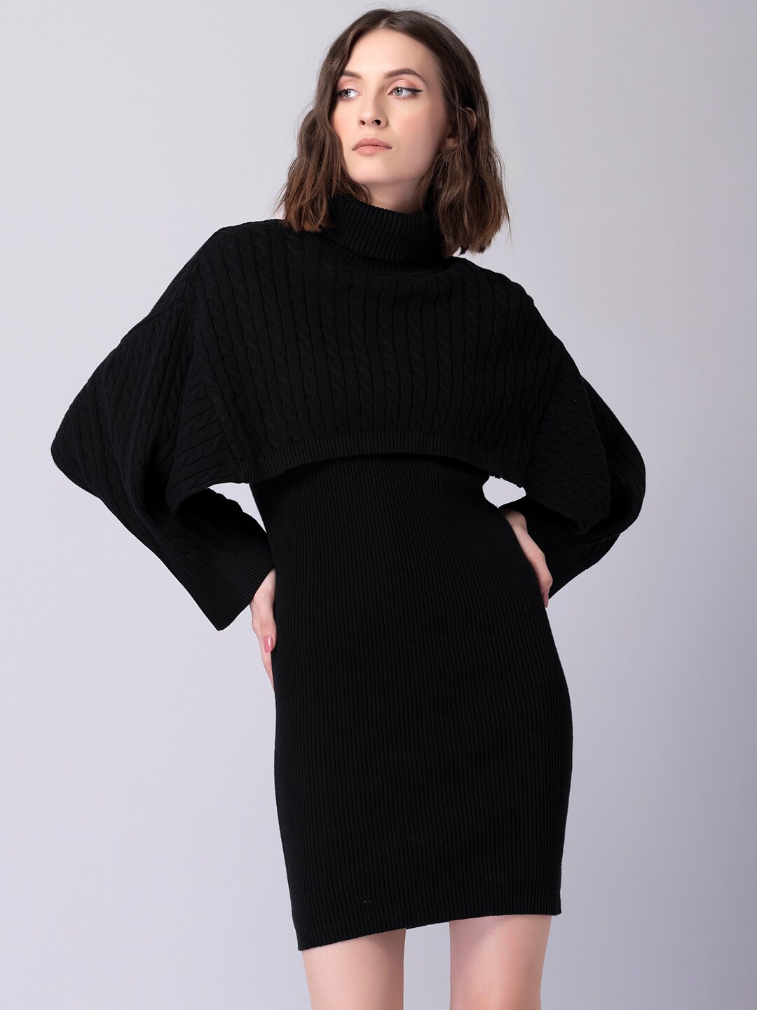 

FabAlley Women Black Mock Neck Jumper Dress