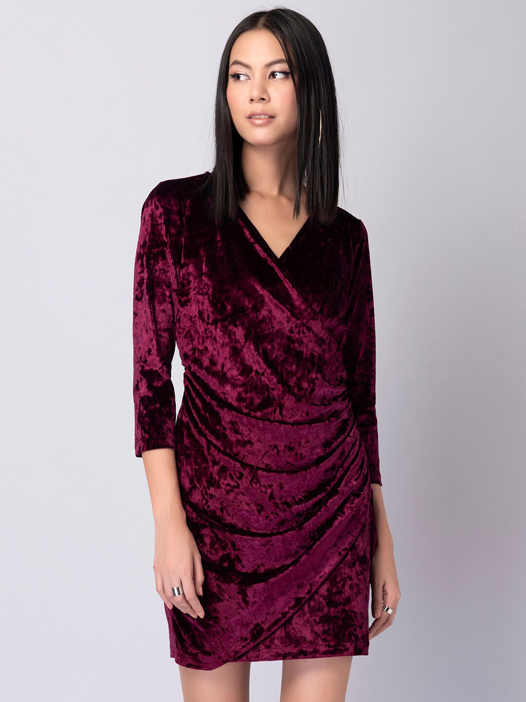 

FabAlley Women Maroon Wrap Mini Dress