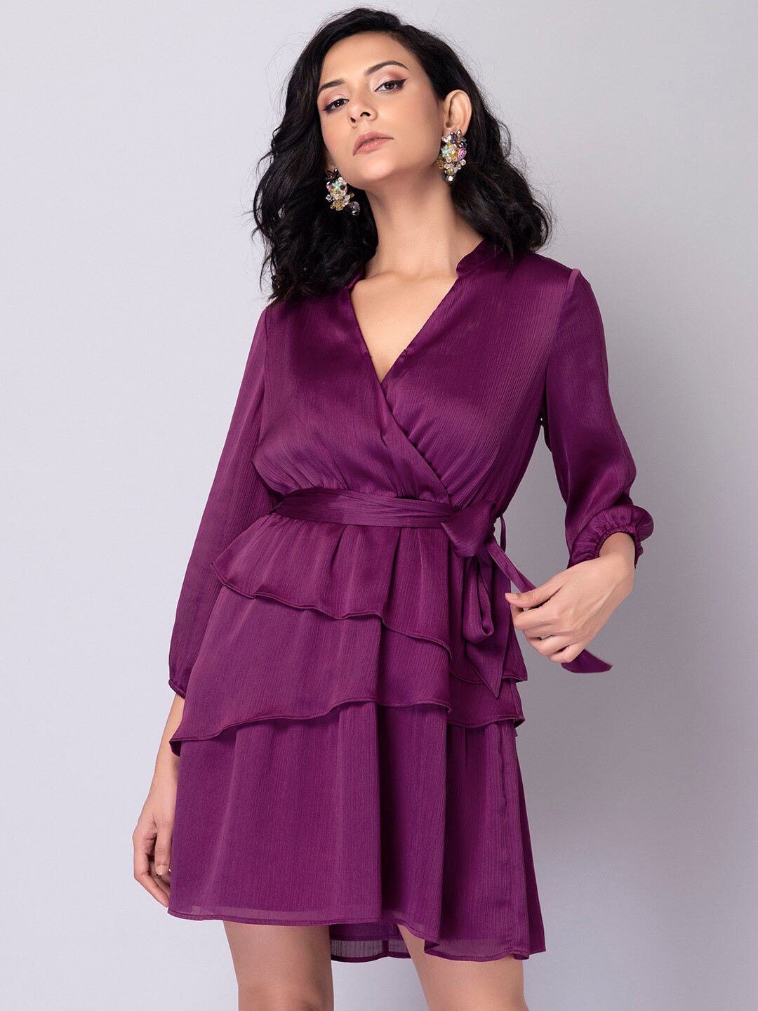 

FabAlley Women Purple Solid Wrap Dress