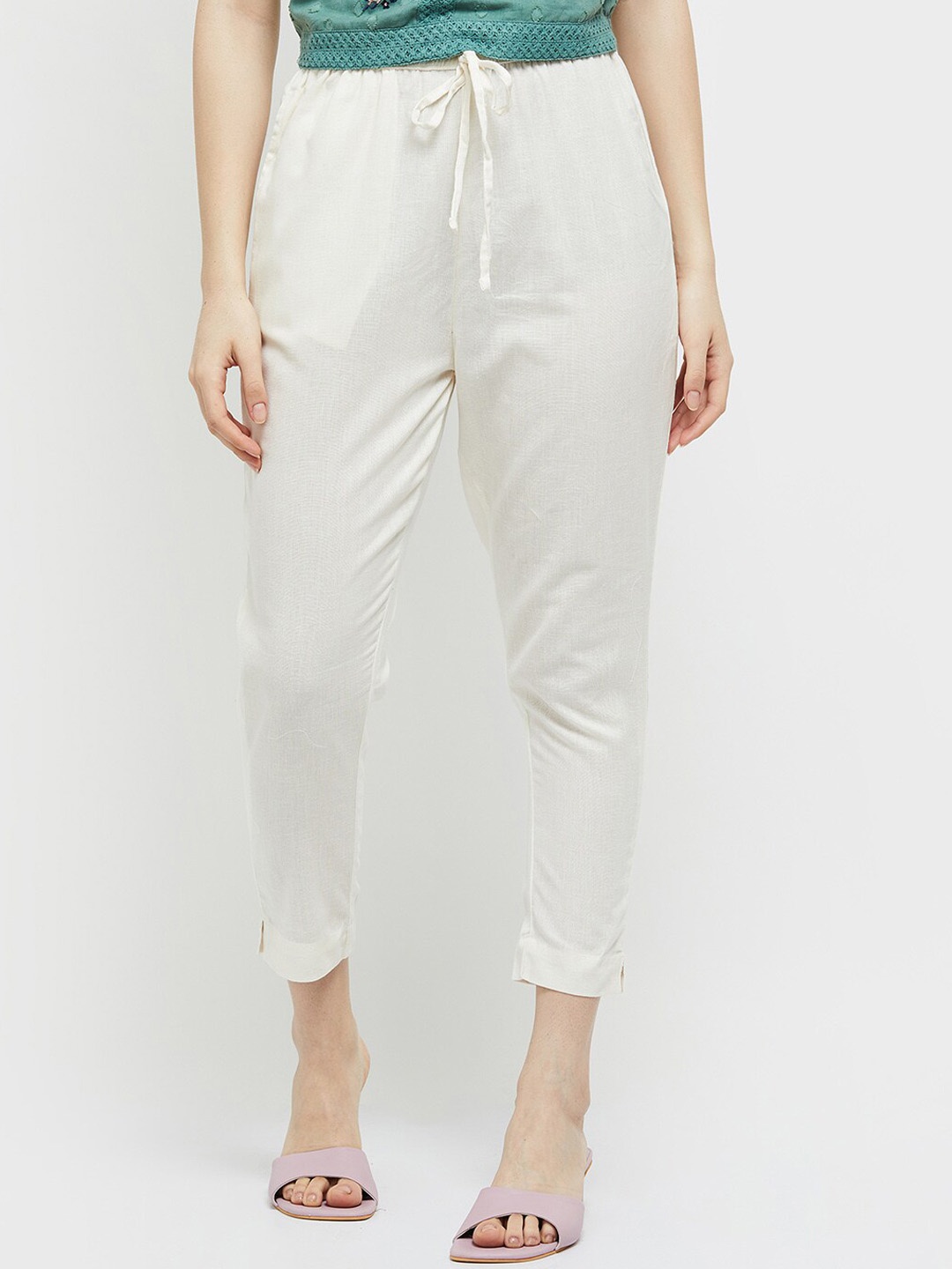 

max Women Casual Cotton Trousers, Off white