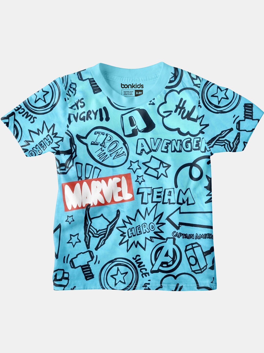 

BONKIDS Boys Blue Typography Printed Cotton T-shirt