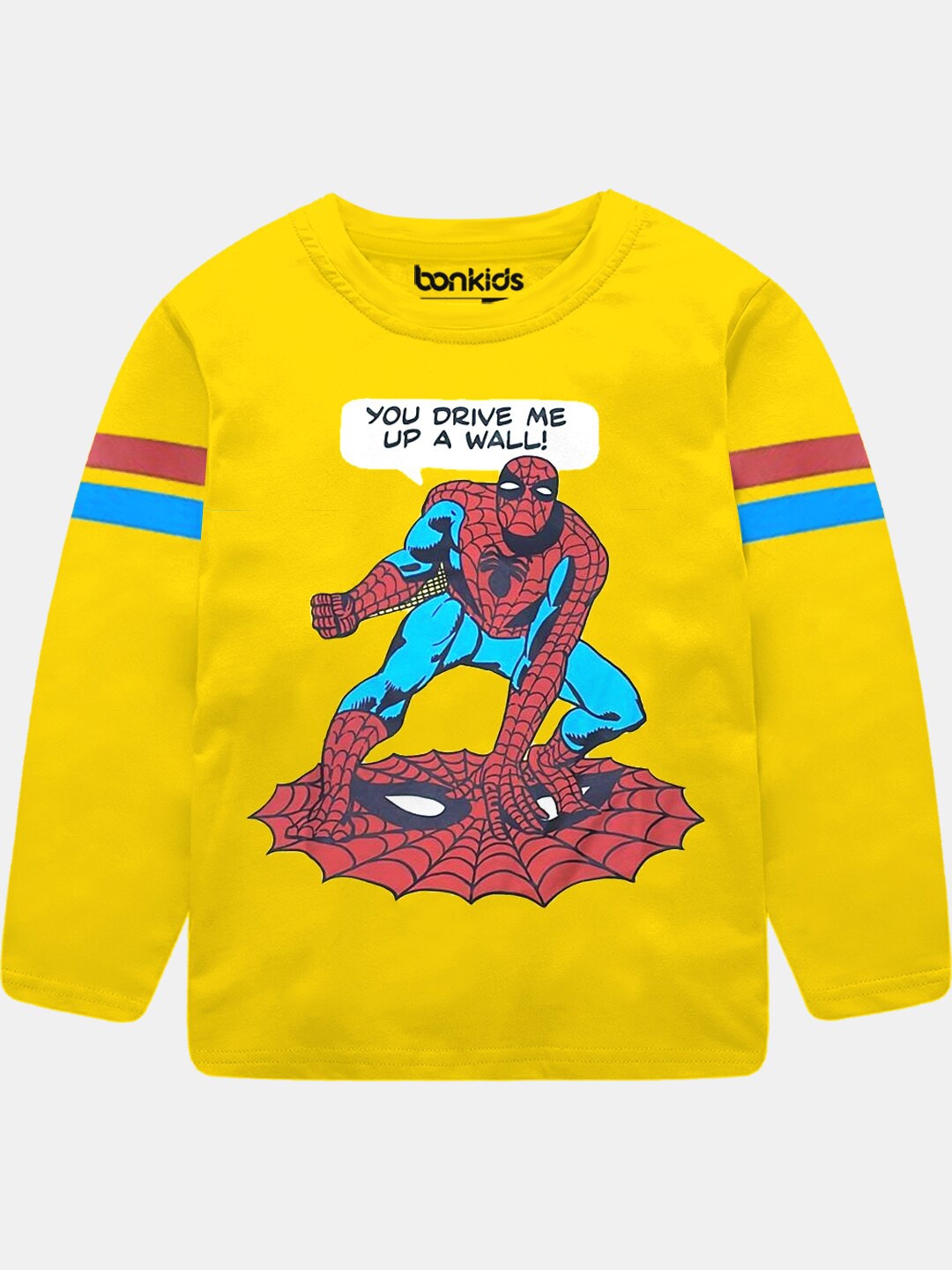 

BONKIDS Boys Yellow Superhero Spider-Man Printed Cotton T-shirt