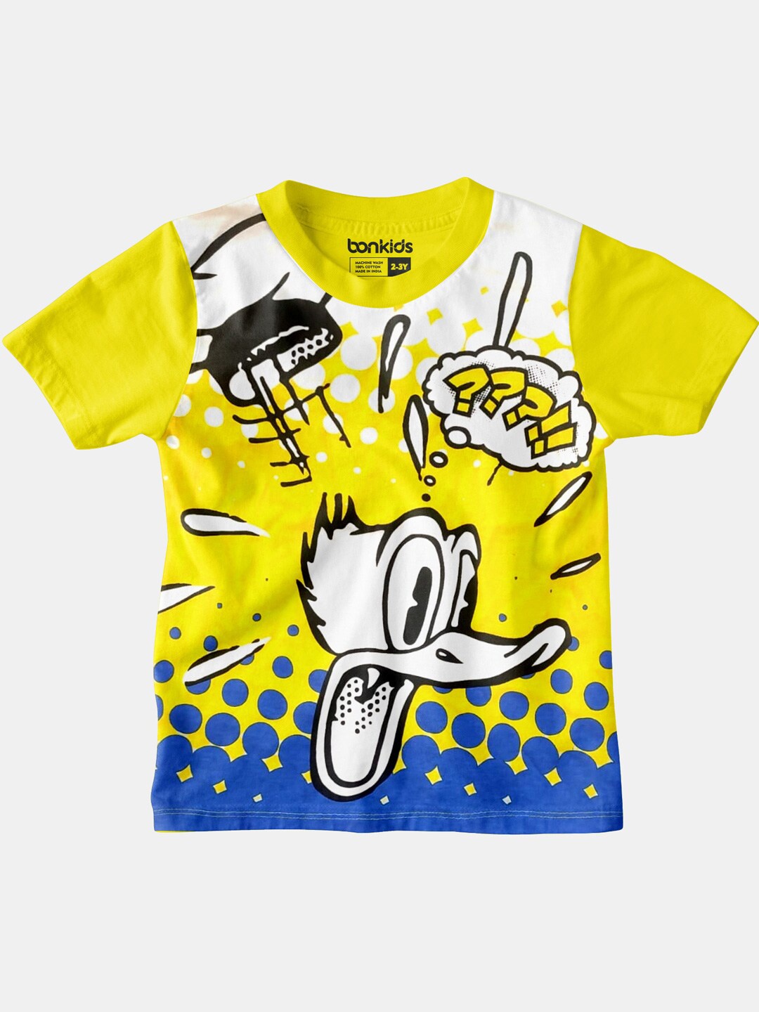 

BONKIDS Boys Yellow Donald Duck Printed Round Neck Cotton T-shirt
