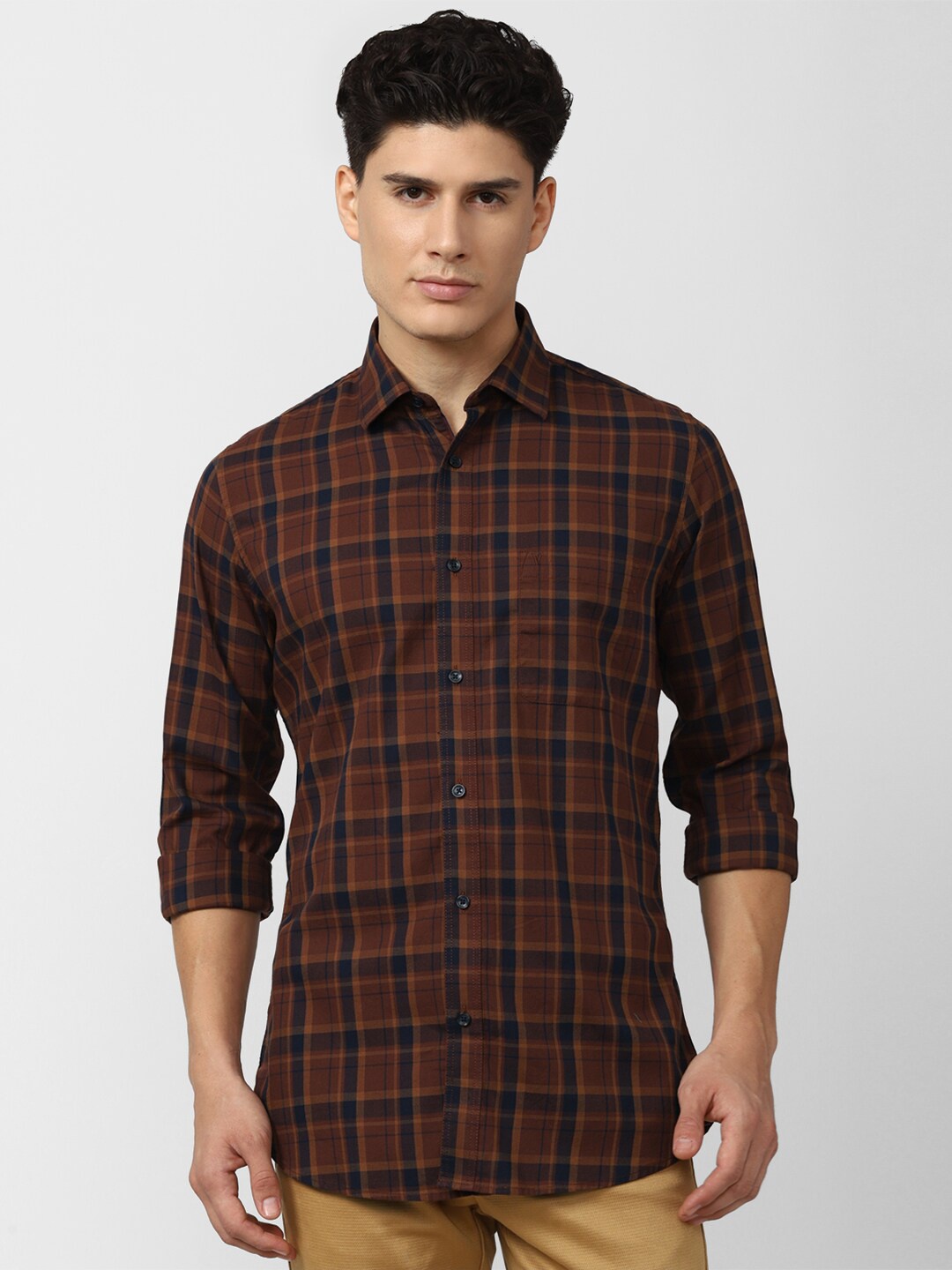

Van Heusen Sport Men Brown Slim Fit Tartan Checks Checked Cotton Casual Shirt