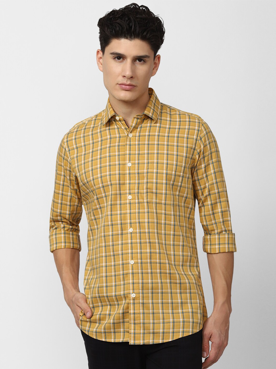 

Van Heusen Sport Men Slim Fit Tartan Checks Checked Cotton Casual Shirt, Yellow