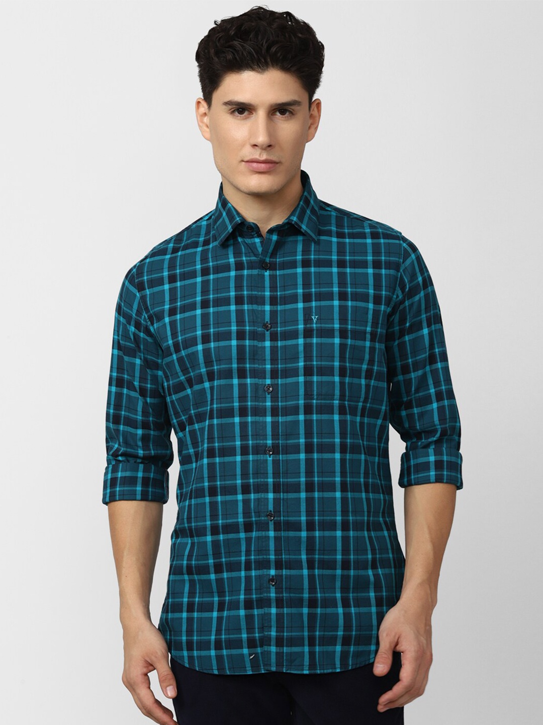 

Van Heusen Sport Men Blue Slim Fit Tartan Checks Checked Cotton Casual Shirt