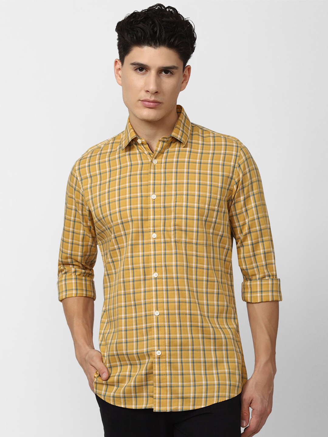 

Van Heusen Sport Men Yellow Slim Fit Tartan Checks Checked Cotton Casual Shirt